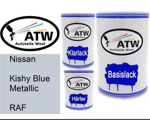 Nissan, Kishy Blue Metallic, RAF: 500ml Lackdose + 500ml Klarlack + 250ml Härter - Set, von ATW Autoteile West.